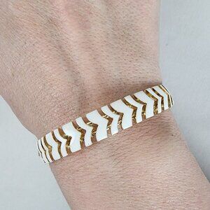 Vintage White & Gold Enamel Metal Cuff Bracelet
